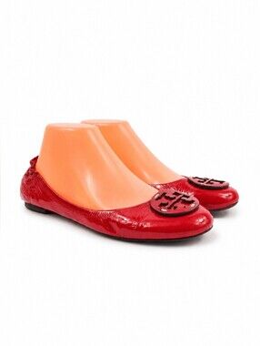 Tory Burch Reva Red Patent Leather Women's Flat Shoes Size 8.5